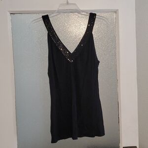 MICHAEL Michael Kors Black Tank Top with Studded V-Neck Sz Medium